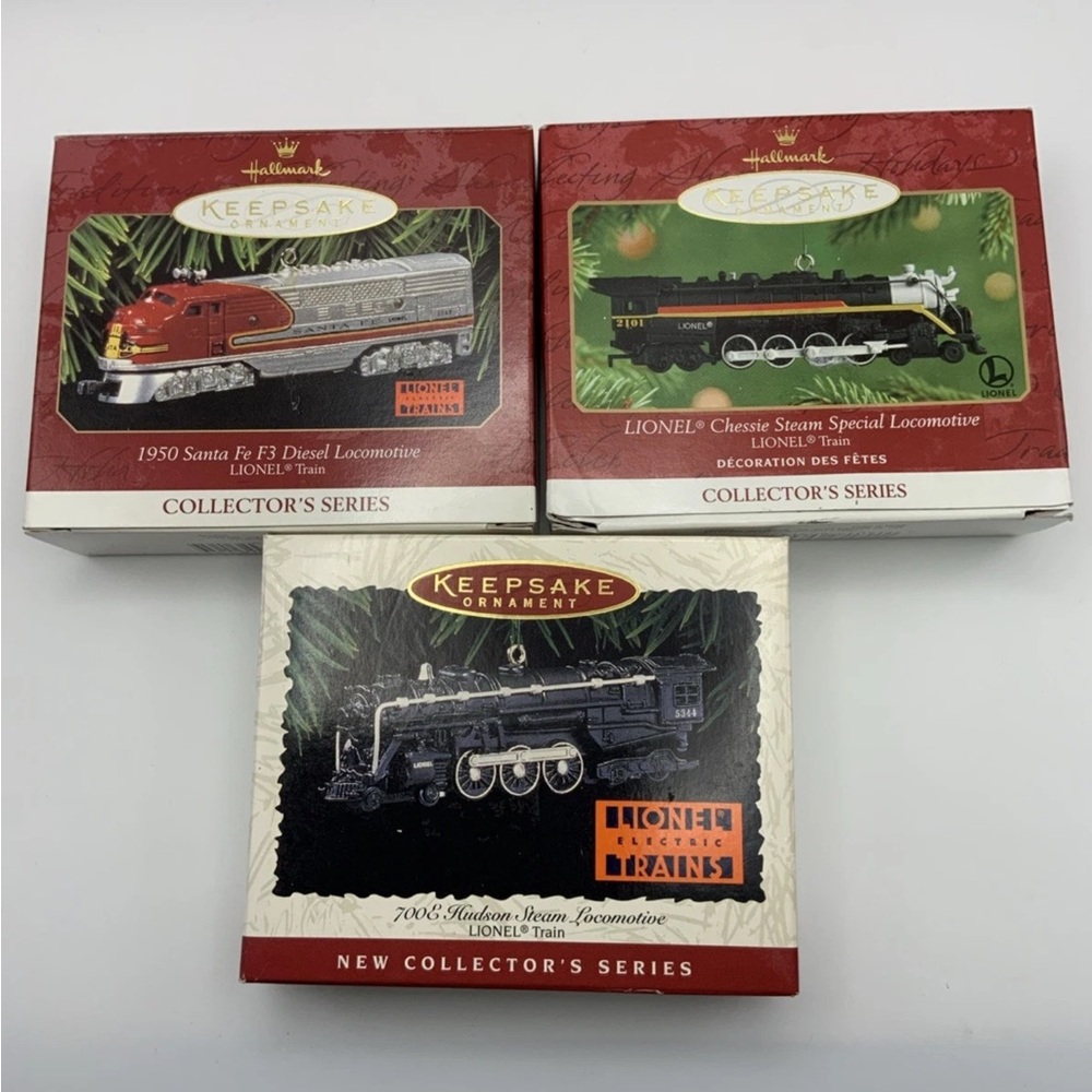 Hallmark Keepsake Collectors Series Lionel Train Ornaments Lot -Santa Fe, Hudson